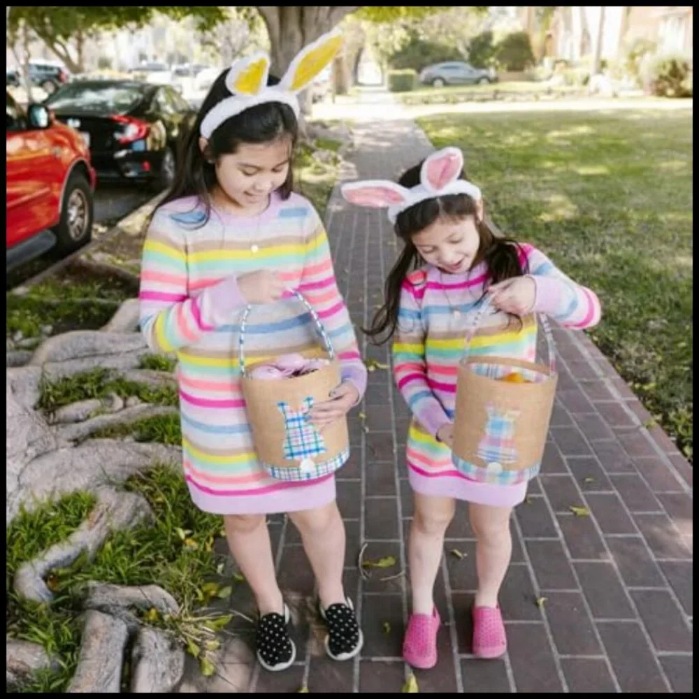 Canvas Reusable Grocery Tote Bunny Easter Basket Storage Bag